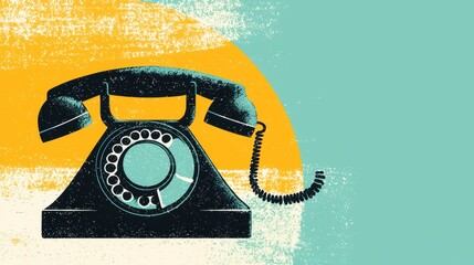 Vintage Rotary Phone on Yellow and Blue Background