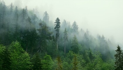 森 霧 木々 緑 自然 静けさ 大気 湿気 針葉樹 林 生態系 野生 環境 トランク 木立 風景 神秘的 静寂 露