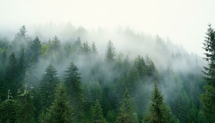 森 霧 木々 緑 自然 静けさ 大気 湿気 針葉樹 林 生態系 野生 環境 トランク 木立 風景 神秘的 静寂 露