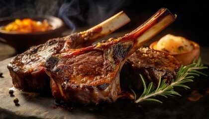 perfectly roasted lamb chop, tender and juicy with a golden-brown crust