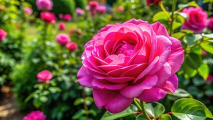 Vibrant pink rose blooming in a lush garden, pink, rose, flower, garden, vibrant, blooming, petals, nature, beauty, plant