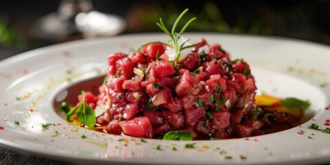 Dish of Raw Beef with Seasonings
