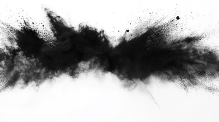 Fototapeta premium Black powder exploding Abstract dust explosion on a white background
