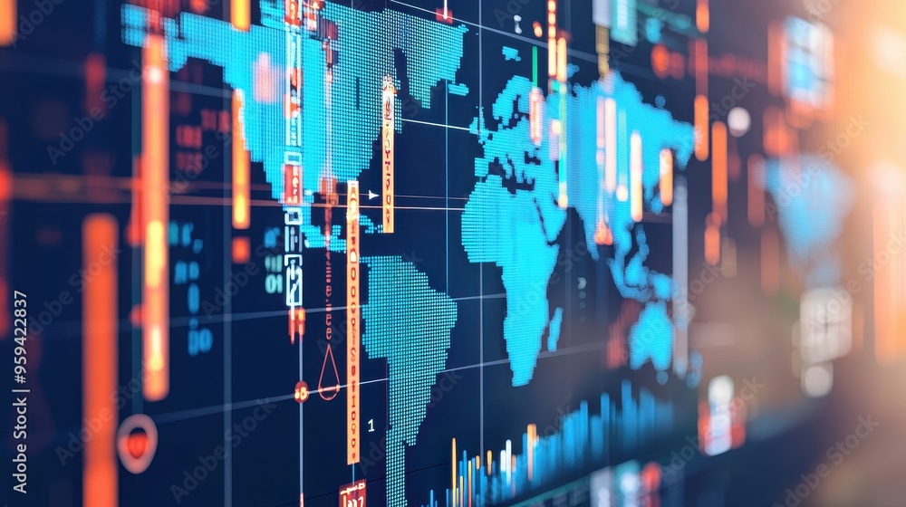 Poster global business data analytics world map screen