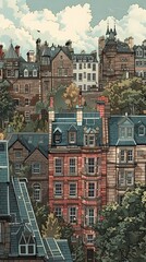 Fototapeta premium Beautiful town illustration poster background