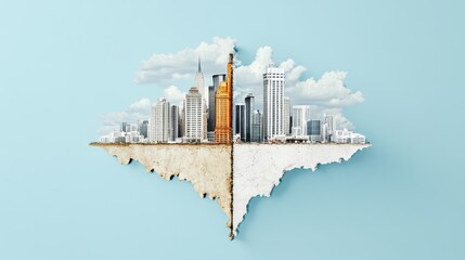 Economic Disparity in Urban Landscape: Divided City Skyline Reflecting Wealth Gap Policies and Impacts