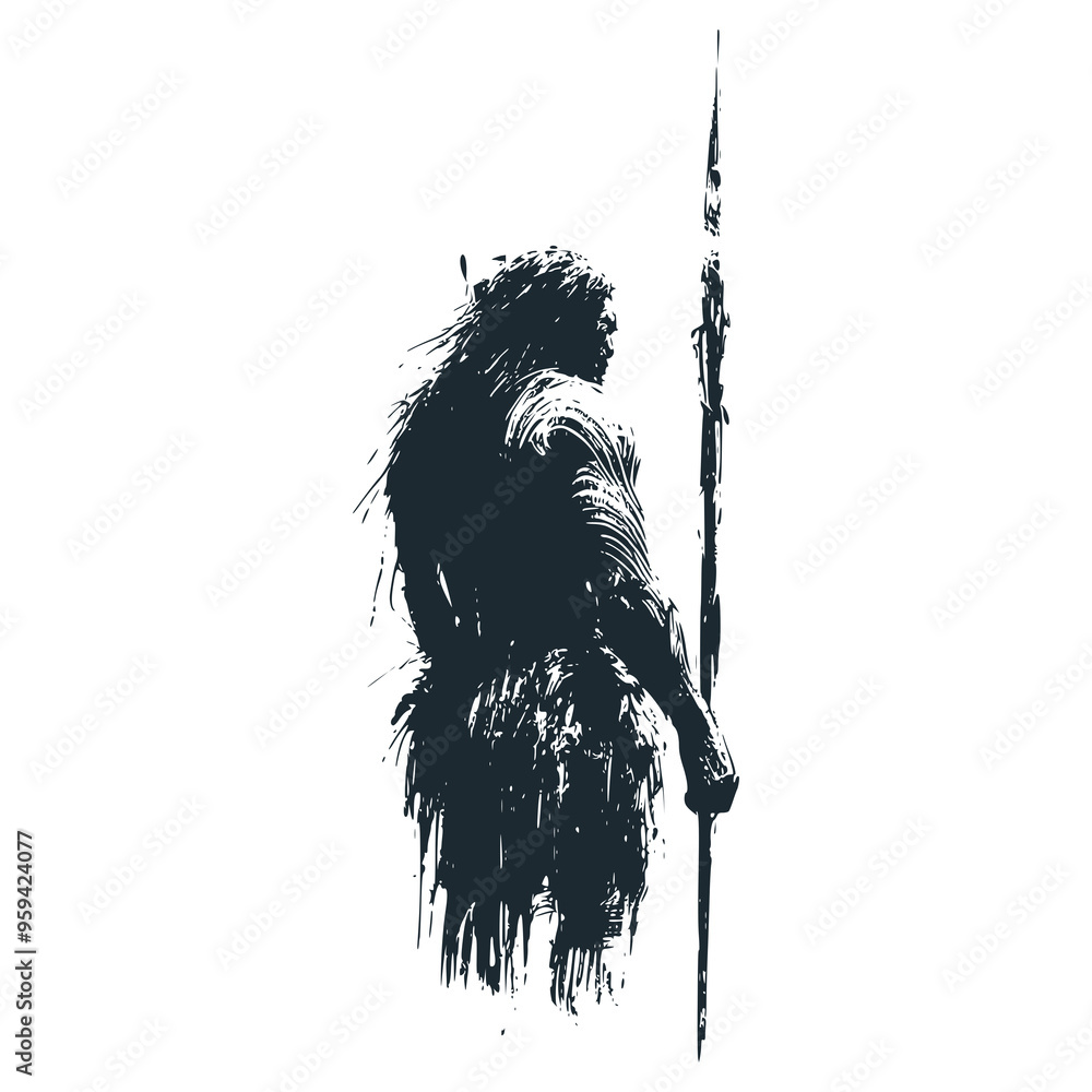 Sticker The tribesman of maori. Black white vector illustration. 