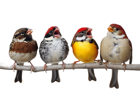 two birds on a wire on plain background, PNG file - Powered by Adobe