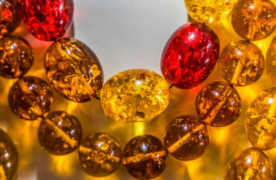 Colorful golden Baltic amber, Gdansk, Poland. Amber 40 million years old. Found Gdansk Beaches 6000 years. Plant pollen in amber.