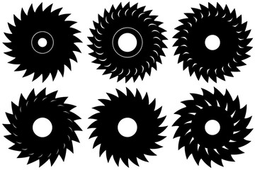 A set of black circular saw blade silhouettes