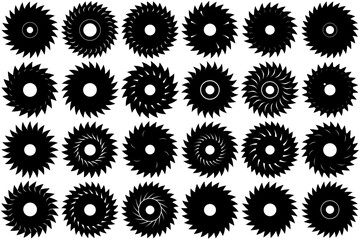 A set of black circular saw blade silhouettes