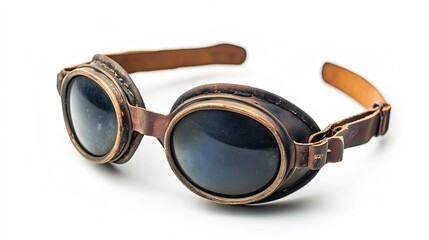 Vintage Leather and Brass Goggles with Dark Lenses
