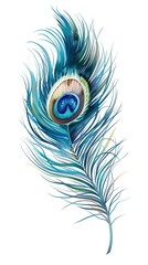 Peacock feather on a white background. Vector Illustration