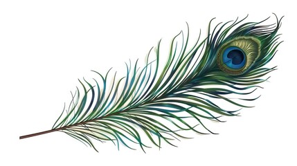 Peacock feather on a white background. Vector Illustration