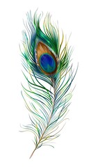 Peacock feather on a white background. Vector Illustration