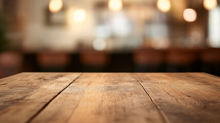 This image captures an empty rustic wood table with impeccable focus and balanced symmetry. The natural beauty of the wood's grain is highlighted, with intricate details in every line and groove. The