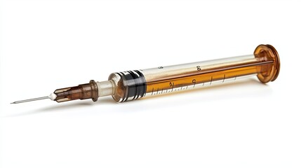 Fototapeta premium Glass Syringe with Brown Liquid and Needle