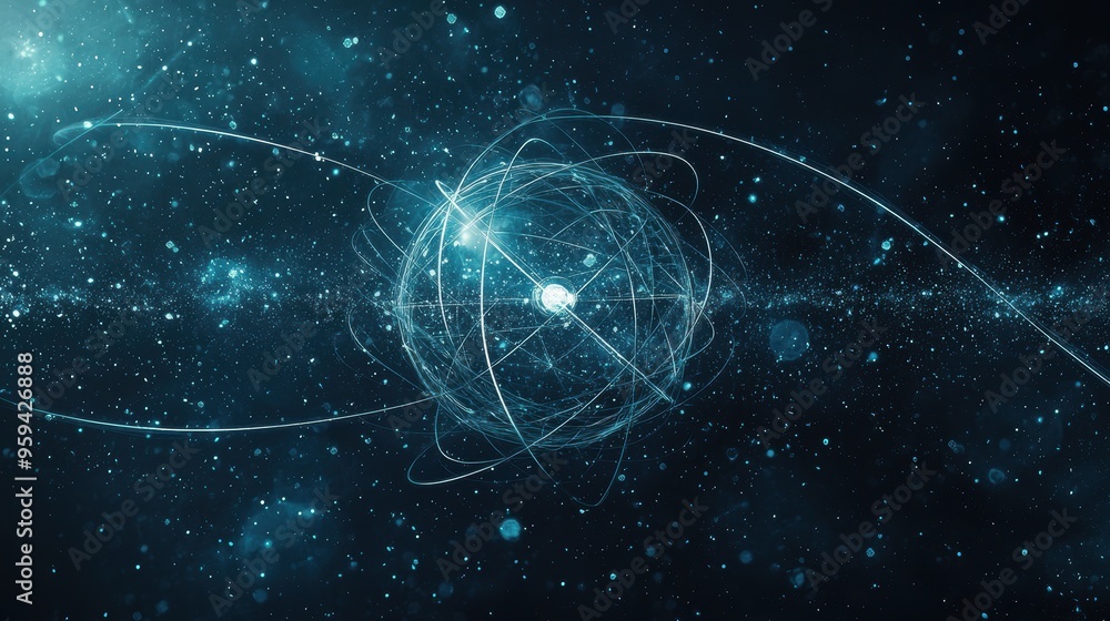 Poster abstract technology sphere with lines and glowing particles