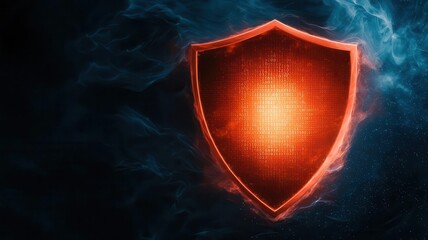 Fototapeta premium A shield made of binary code, glowing brightly in the middle of a digital storm, representing strong firewall protection