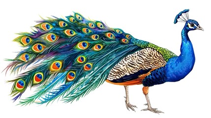 Obraz premium Peacock isolated hand drawing in white Background 