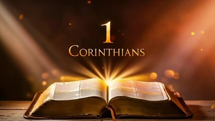 Open Bible with golden light shining from the pages 1 Corinthians