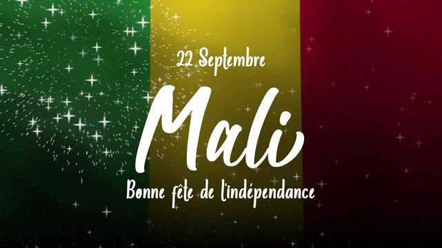 Happy Mali Independence Day Text Animation with Mali Flag Background. Celebrate Happy Mali Independence Day on 22th September. Great for celebrating Happy Mali Independence Day.