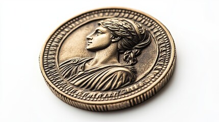 A Close-Up of a Gold Coin Featuring a Roman Woman's Profile