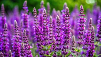 Naklejka premium Purple sage bushes blooming in a garden after the rain, purple sage, ash bush, Leucophyllum frutescens, purple petals
