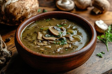 Sopa de hongos mushroom soup made with a variety of fresh mushrooms, often flavored with epazote and garlic. Earthy and comforting