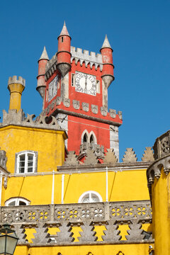 Sintra, Portugal. Pena Palace. The castle and monastery was built in the late 1400's and was later purchased in 1838 by King Ferdinand . UNESCO site.