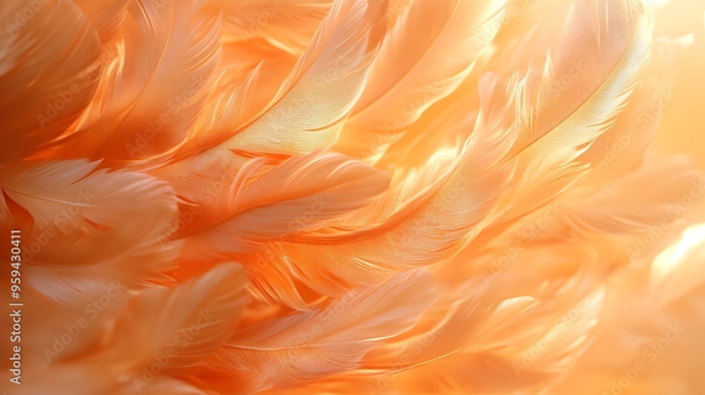 Poster 3d rendered caramel colored feathers floating on a soft breeze delicate minimalist composition