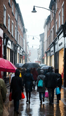 spring drizzle busy shopping streets background art design backdrop