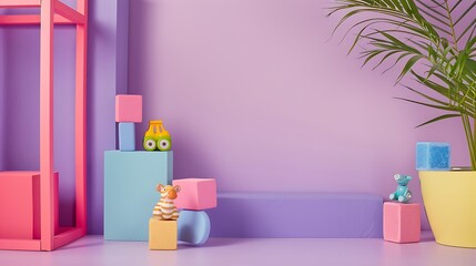 Kids educational developing toys frame isolated on purple and pink background
