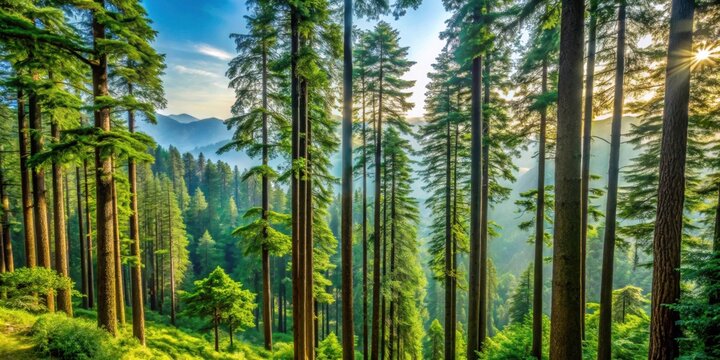 Majestic deodar trees towering in a lush forest setting, Cedar, Deodar, Trees, Forest, Tall, Green, Nature, Landscape, Growth