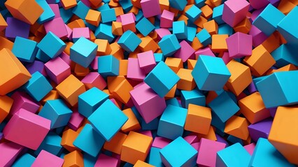 Abstract 3d render, colorful geometric background design with cubes