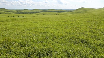 Fototapeta premium Lush Green Grassy Hills Wide Open Meadow Landscape