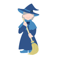 ハロウィンの仮装[魔女]をするシニア女性のフラットなイラスト
