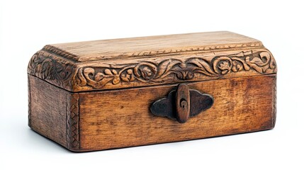 Ornate Wooden Box with Carved Floral Design and Latch