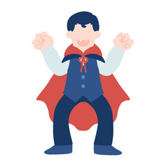 ハロウィンの仮装[吸血鬼]をする男性のフラットなイラスト
