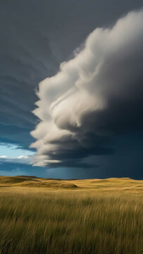 storm clouds rolling over grassy plains background art design backdrop