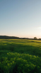Obraz premium clear morning sky above lush meadows background art design backdrop