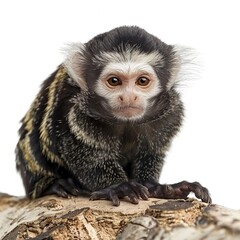 White-headed Marmoset in front of white background 