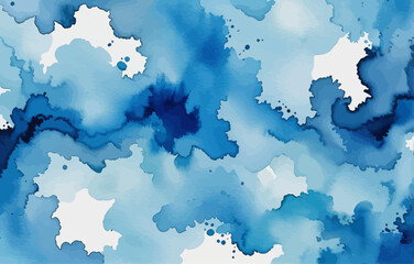 Obraz premium Abstract Blue and White Watercolor Painting with Geometric Patterns