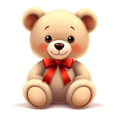 Obraz premium Adorable Teddy Bear with Red Ribbon