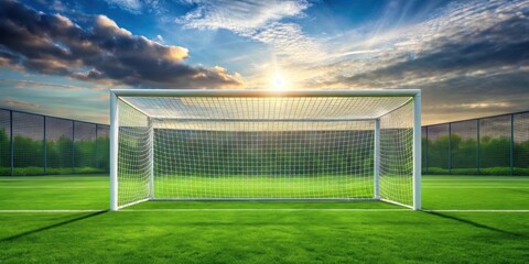 Fototapeta premium Football goal set up on a green field , soccer, sports, competition, goalpost, game, victory, success, grass, outdoor, equipment