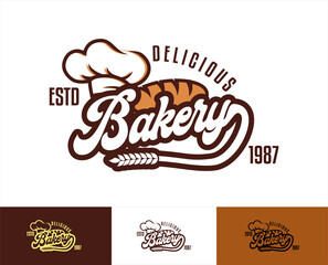 Bakery bread pastry logo design Vintage Retro Logo Badges, sticker And Labels template white background 