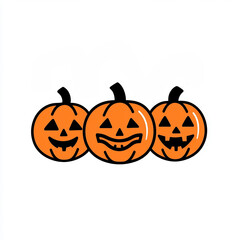 Three distinct pumpkins with various expressions are arranged together, showcasing a fun and festive Halloween theme perfect for decorations