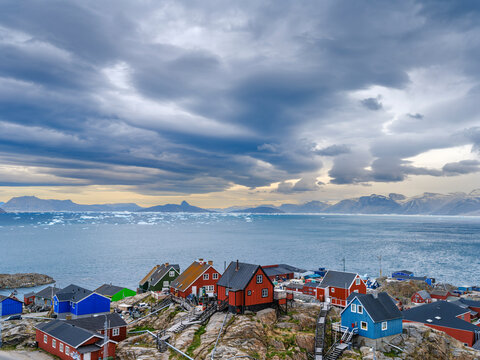 The town Uummannaq in the northwest of Greenland, Kingdom of Denmark.