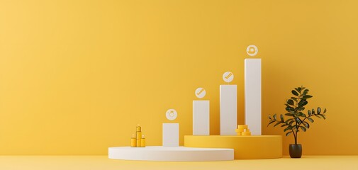 Captivating Product Display with Statistically Rising Charts and Elegant Design Elements. Business Analysis Concept