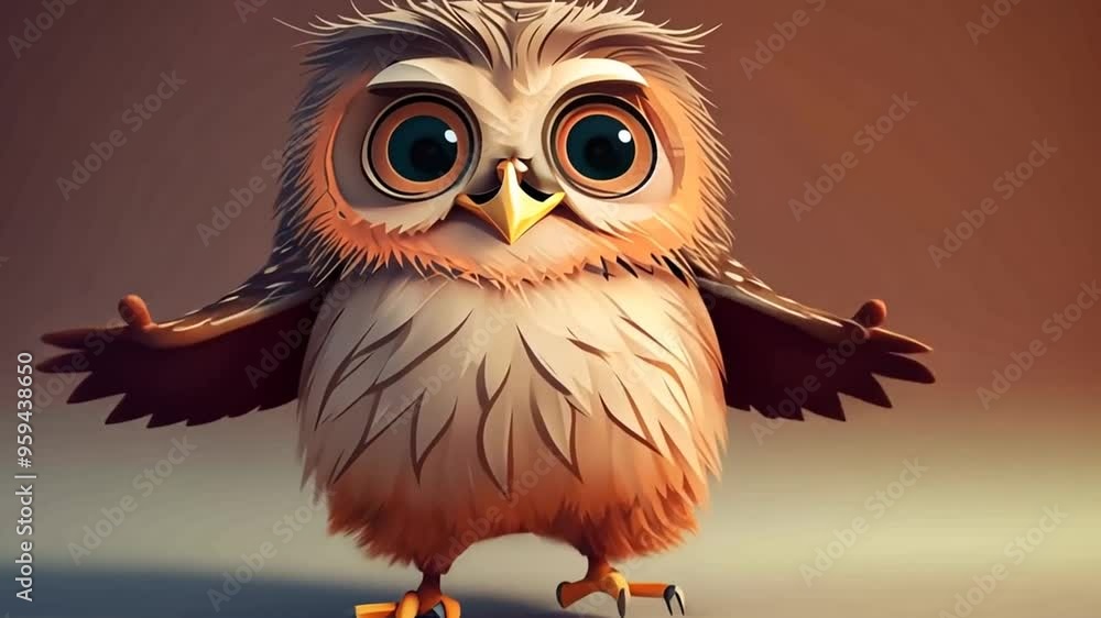 Aufkleber cheerful animated owl character talking happily in a colorful setting generative ai
